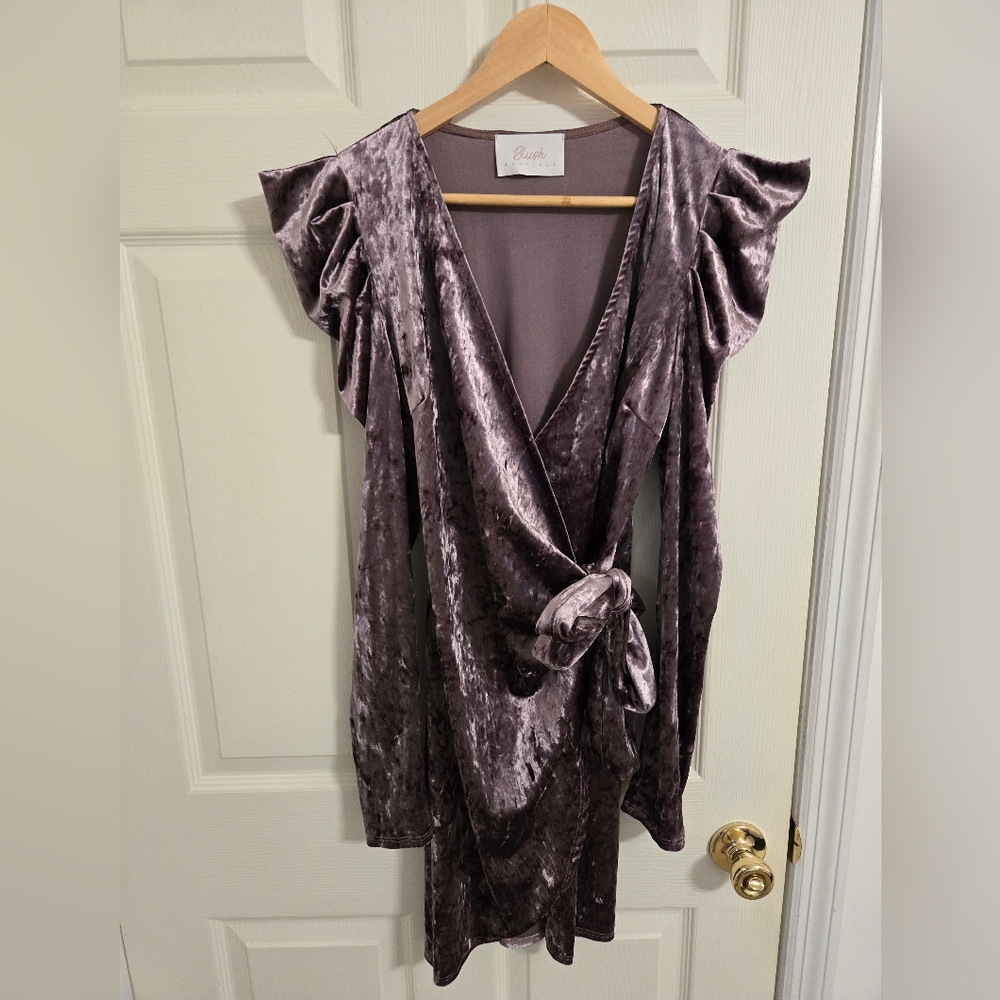 Blush Boutique Purple Velvet Faux Wrap Dress Long Sleeves Size Large